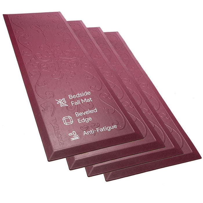 Beveled Bedside Fall Mat for Elderly - Maroon - 4 Pack ProHeal