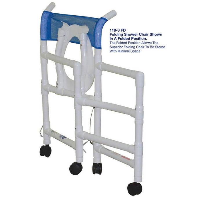 MJM International Shower PVC Chair w/ 3" Twin Casters & Folding Capacity