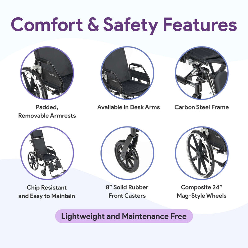 K4 High Back Reclining Wheelchair with Removable Desk Arms and Elevating Legrests