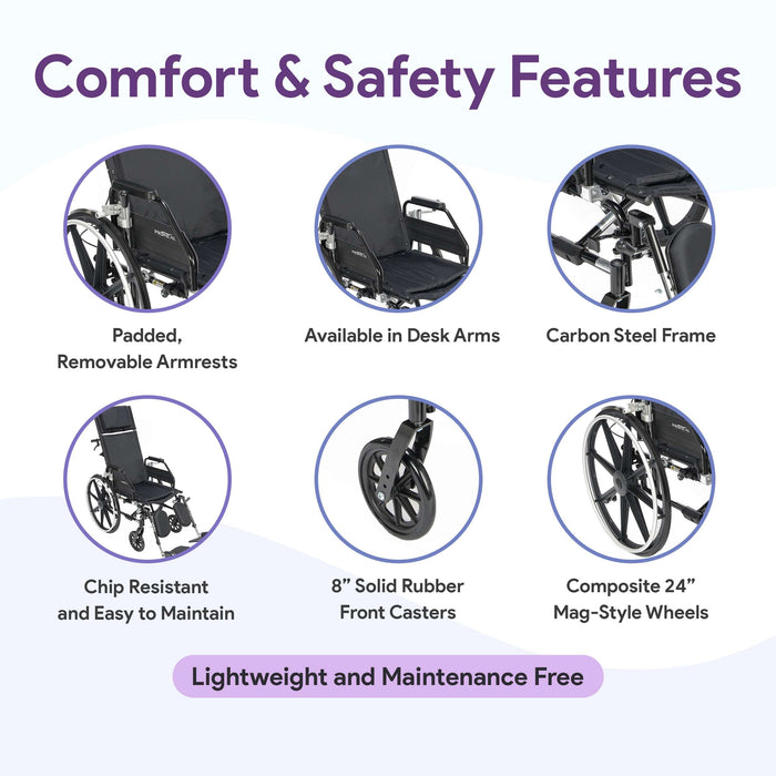 K4 High Back Reclining Wheelchair with Removable Desk Arms and Elevating Legrests