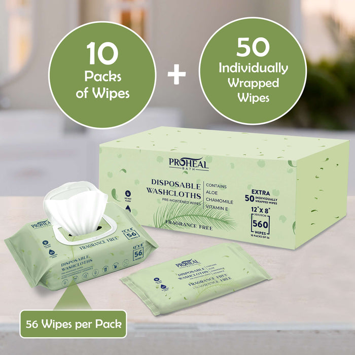 Wet Wipes for Adults - Case of 10 and 50 Individual 12"x8" Disposable Wipes