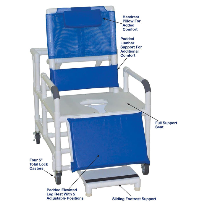 HD PVC Bariatric Reclining Shower Chair with Elevated Leg Rest and Slide Out Footrests 600 Lbs Weight Capacity