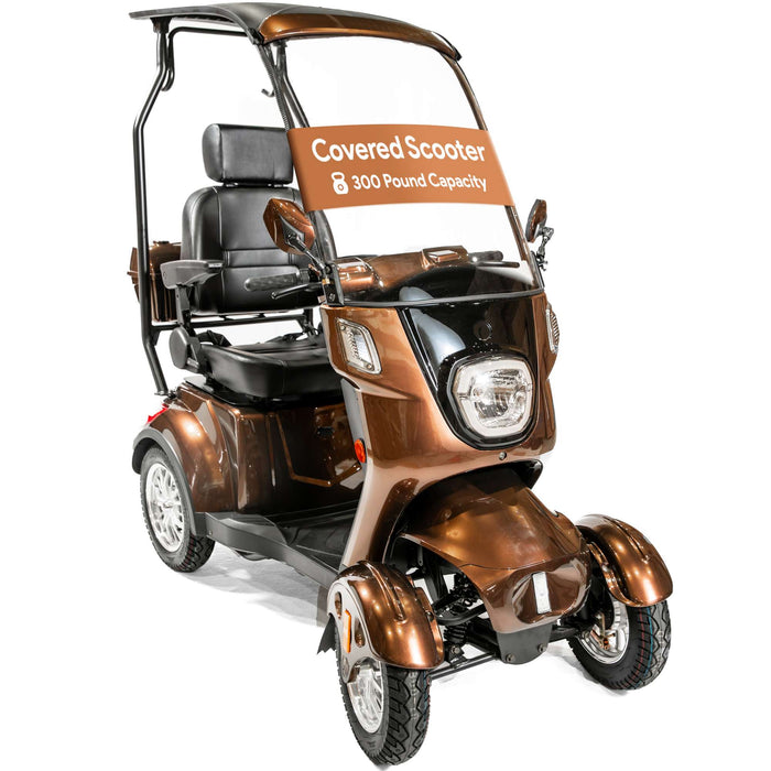 Electric Covered Mobility Scooter with Canopy and Windshield - 300 lb Capacity