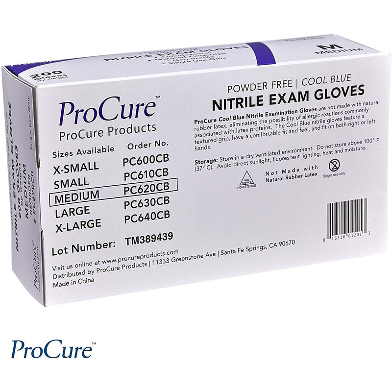 ProCure Disposable Nitrile Gloves - Medium, 2,000 Count Case Cool Blue