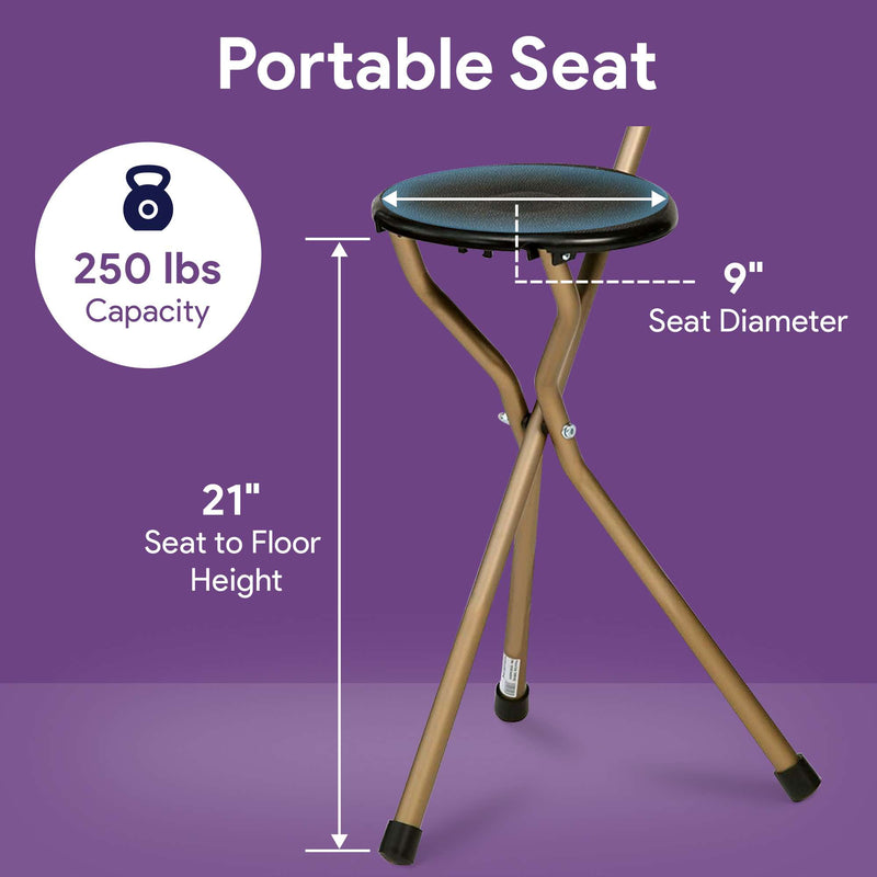 Folding Cane with Seat - 2.5 lb, 9" Diameter Seat, 34" - 38" Adjustable Height