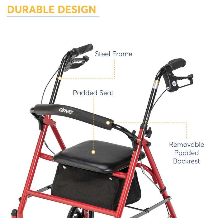 Four Wheel Rollator Rolling Walker with Fold Up Removable Back Support
