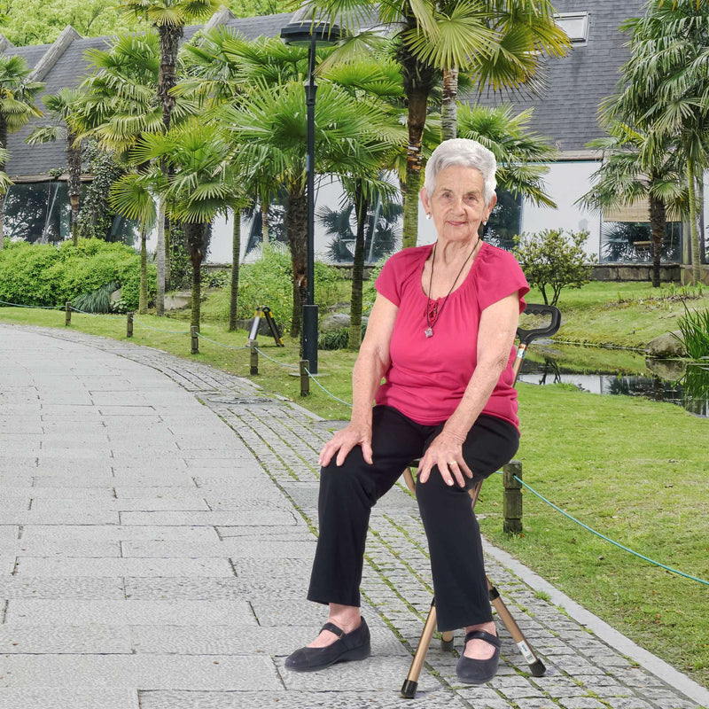 Folding Cane with Seat - 2.5 lb, 9" Diameter Seat, 34" - 38" Adjustable Height