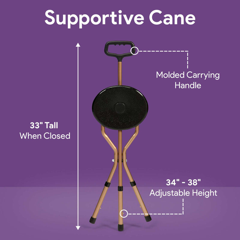 Folding Cane with Seat - 2.5 lb, 9" Diameter Seat, 34" - 38" Adjustable Height