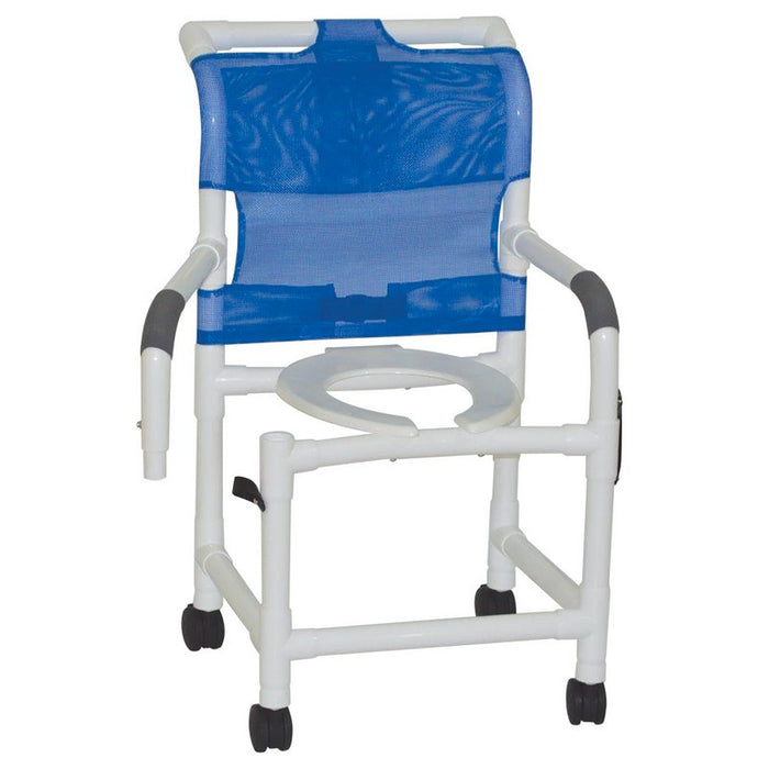MJM International Double Drop Arm PVC Shower Chair with 3" Twin Casters