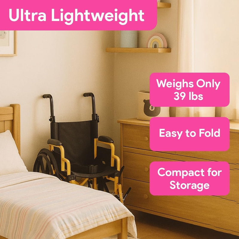 Pediatric Wheelchair Fun Lightweight Kids Wheelchair with Cushion Seat and Anti-Tippers