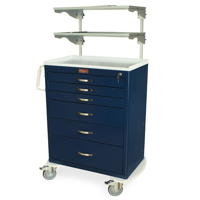 M-Series Medical Equipment Cart with Adjustable Overhead Shelves & 6 Drawers