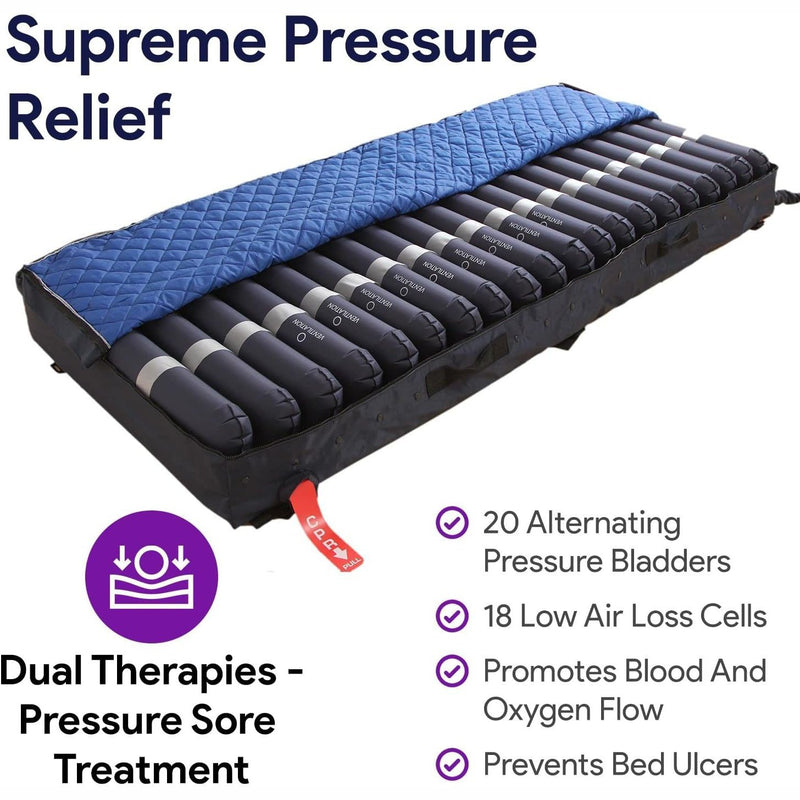 Colchón y rieles de presión alterna de baja pérdida de aire, base de fibra de 3" -36x80x8/11"