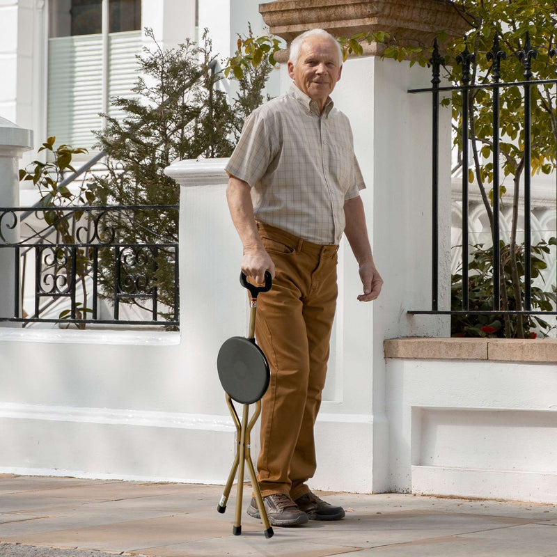 Folding Cane with Seat - 2.5 lb, 9" Diameter Seat, 34" - 38" Adjustable Height