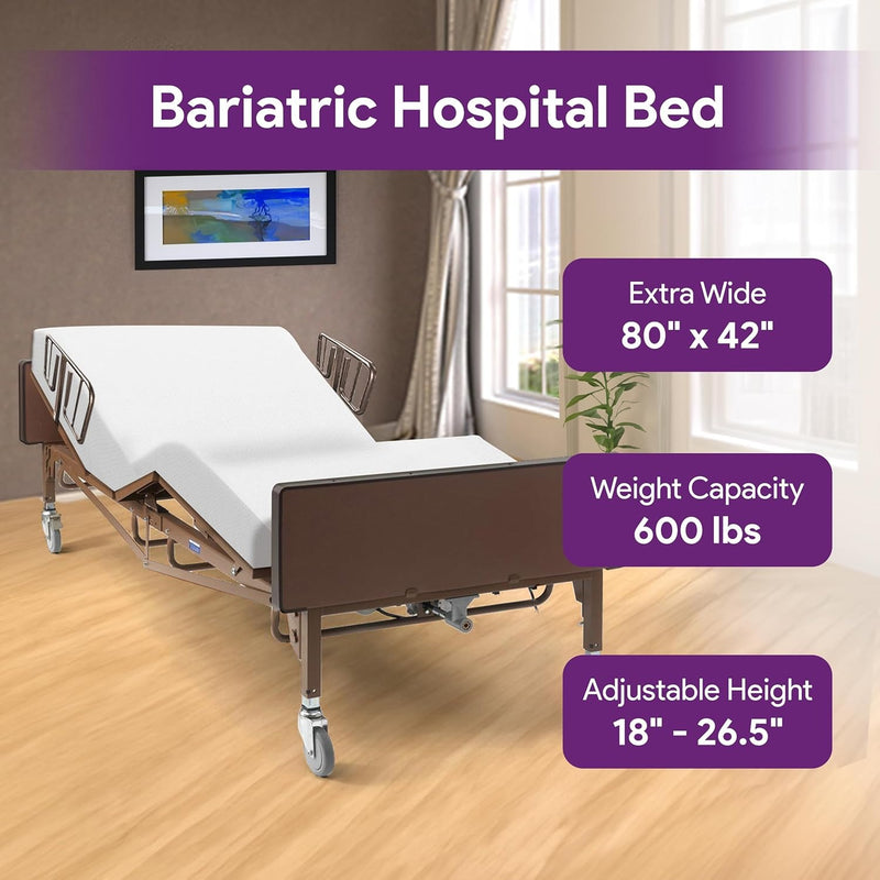 Cama de hospital bariátrica completamente eléctrica con rieles en T