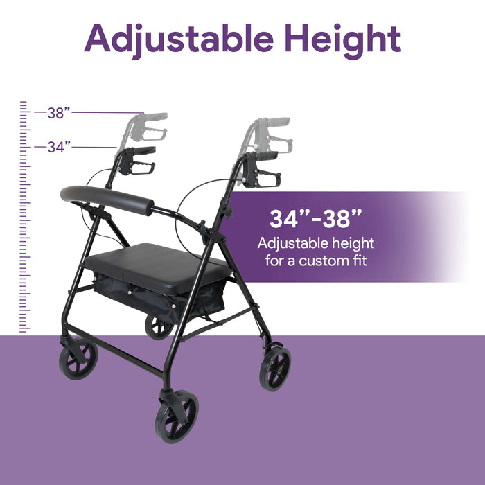 Bariatric Rollator Walker with Seat - Heavy Duty 500 lb Weight Capacity