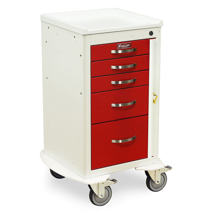 A-Series Narrow Five Drawer Aluminum Crash Cart with Breakaway Lock