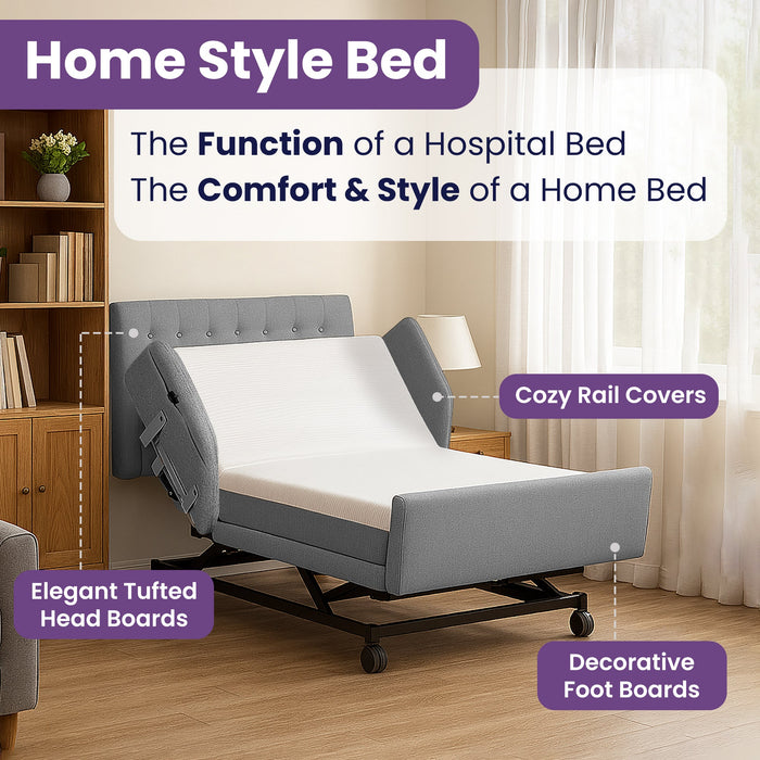 Home Style Electric Hospital Bed with 8” Gel Memory Foam Mattress