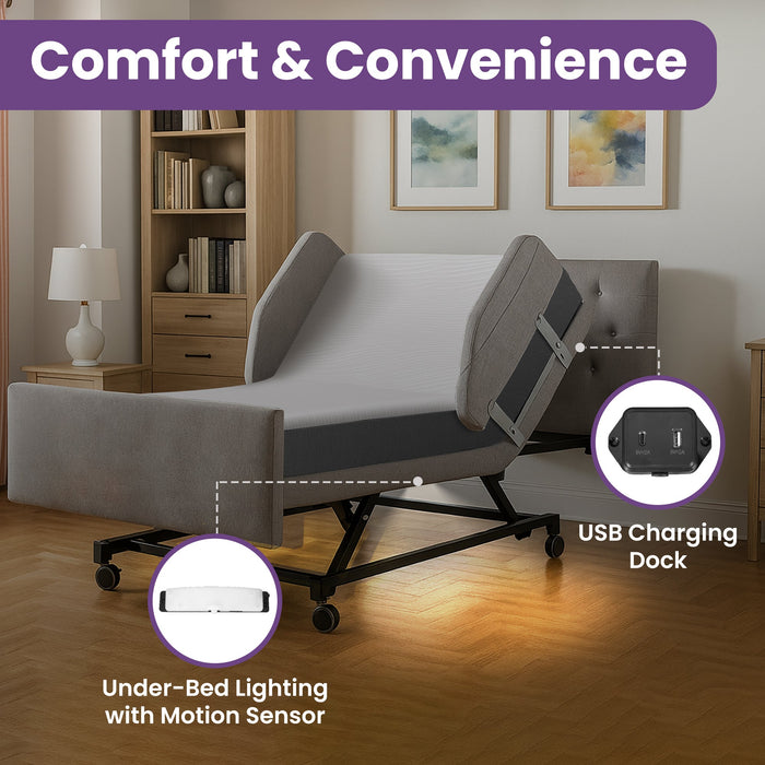 Home Style Electric Hospital Bed with 8” Gel Memory Foam Mattress
