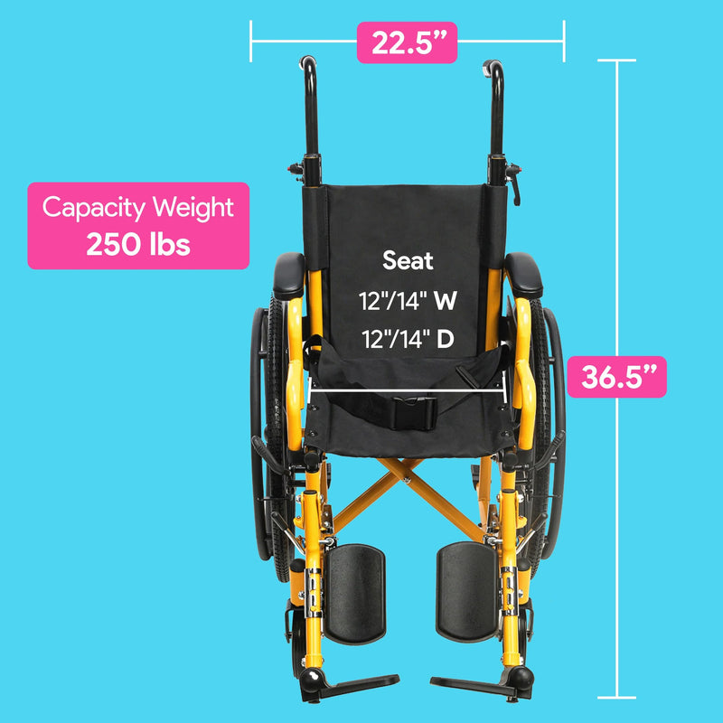 Pediatric Wheelchair Fun Lightweight Kids Wheelchair with Cushion Seat and Anti-Tippers