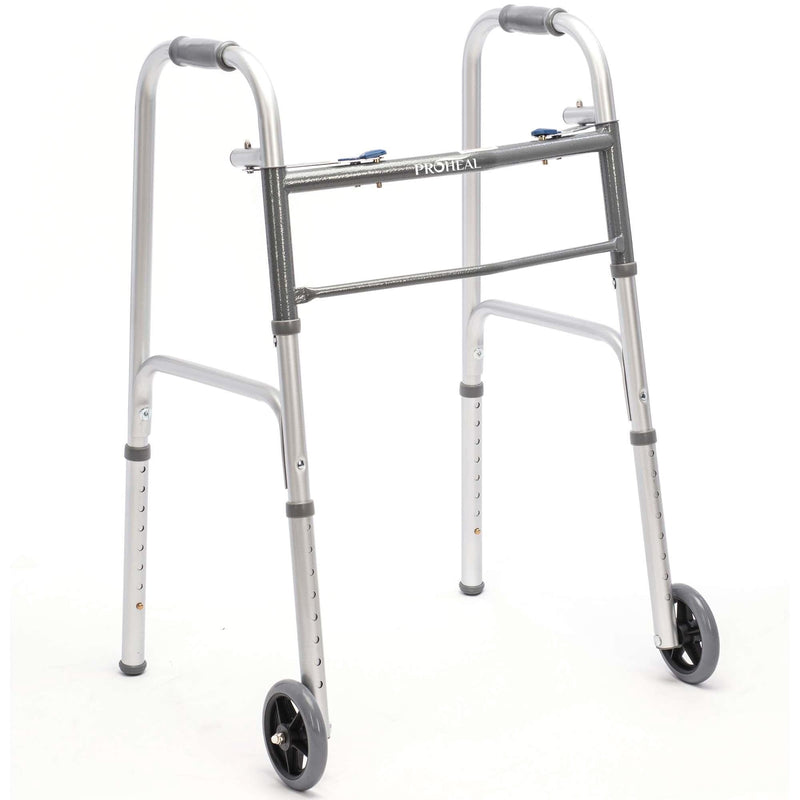 Two-Button Folding Adult Steel Walker with Wheels