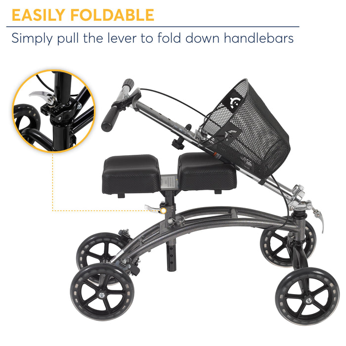 Dual Pad Steerable Knee Walker Knee Scooter with Basket, Alternative to Crutches