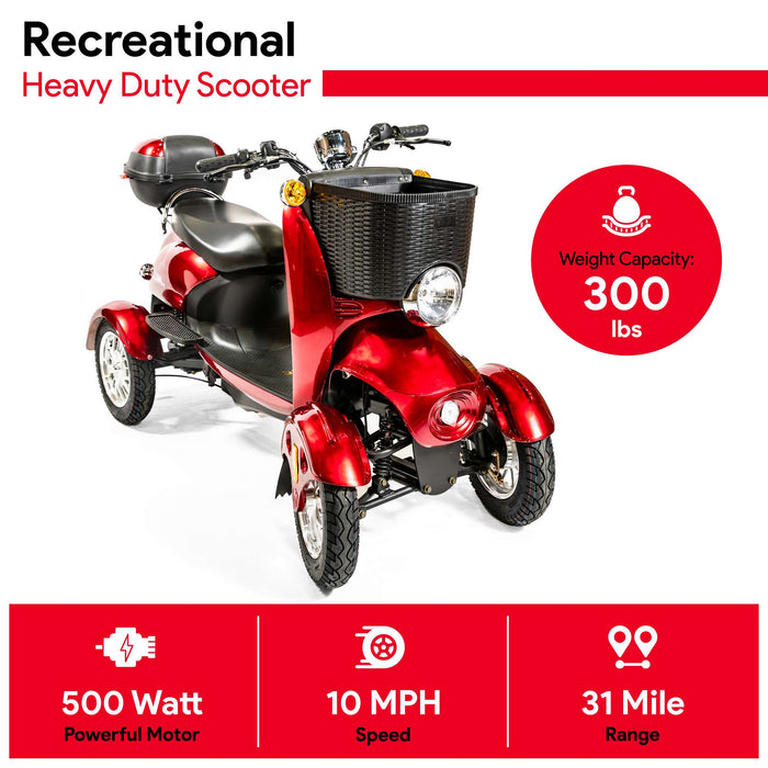 Heavy Duty Electric Mobility Scooter - 300 lb Capacity 4 Wheel Recreational