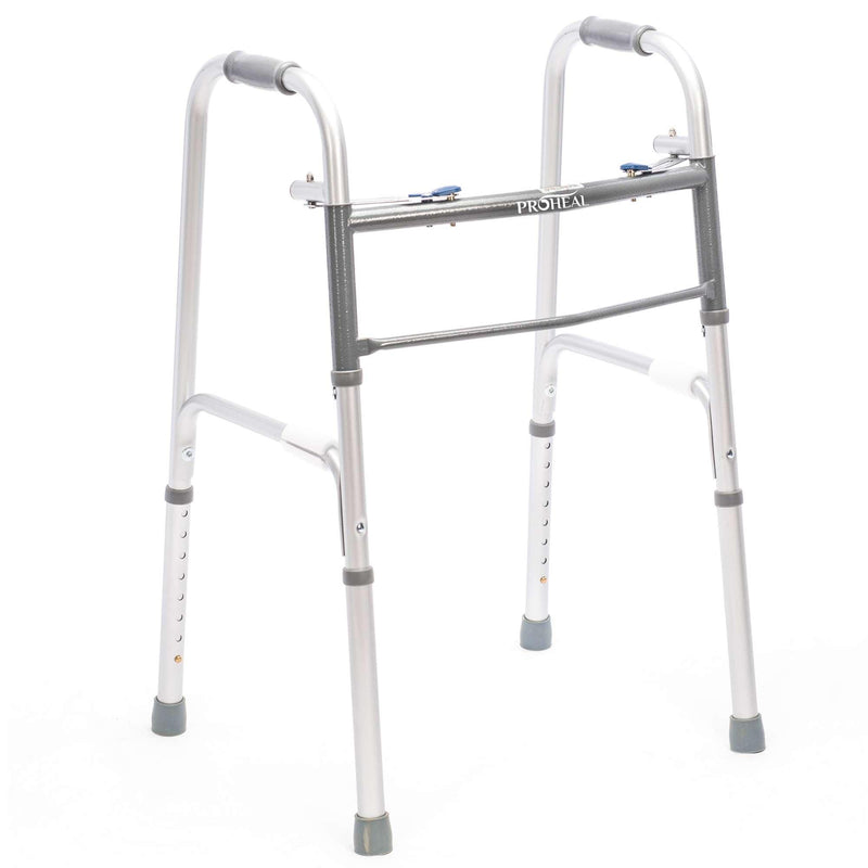 Two-Button Folding Adult Walker Without Wheels Steel - Case of 4