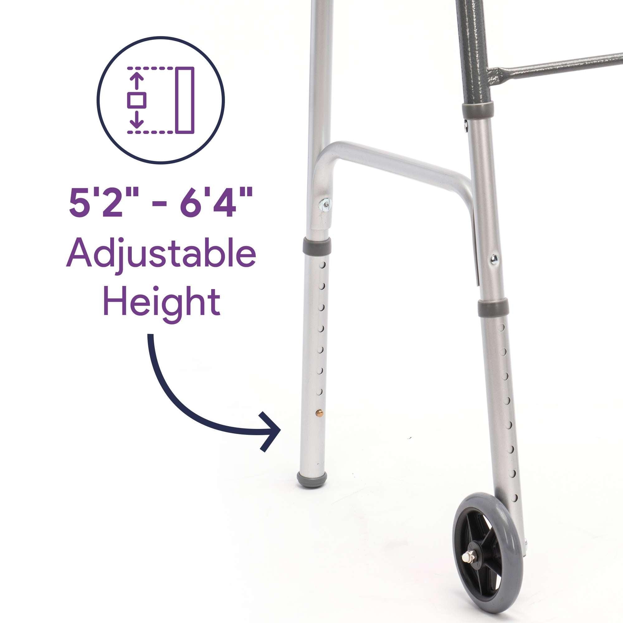 Two-Button Folding Adult Steel Walker with Wheels — ProHeal-Products