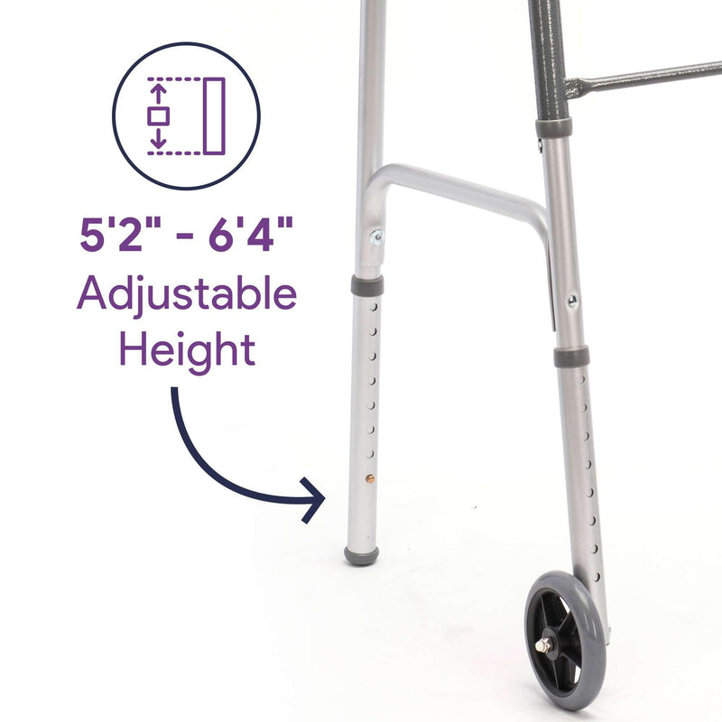 Two-Button Folding Adult Steel Walker with Wheels