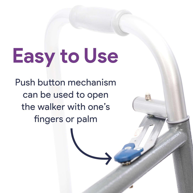 Two-Button Folding Adult Steel Walker with Wheels