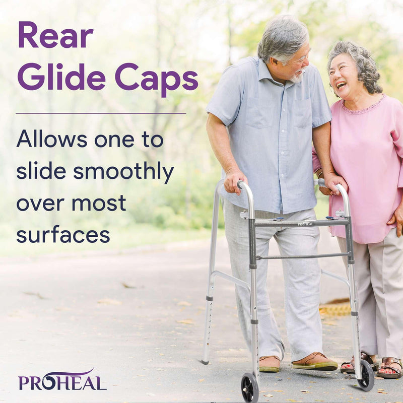 Two-Button Folding Adult Steel Walker with Wheels