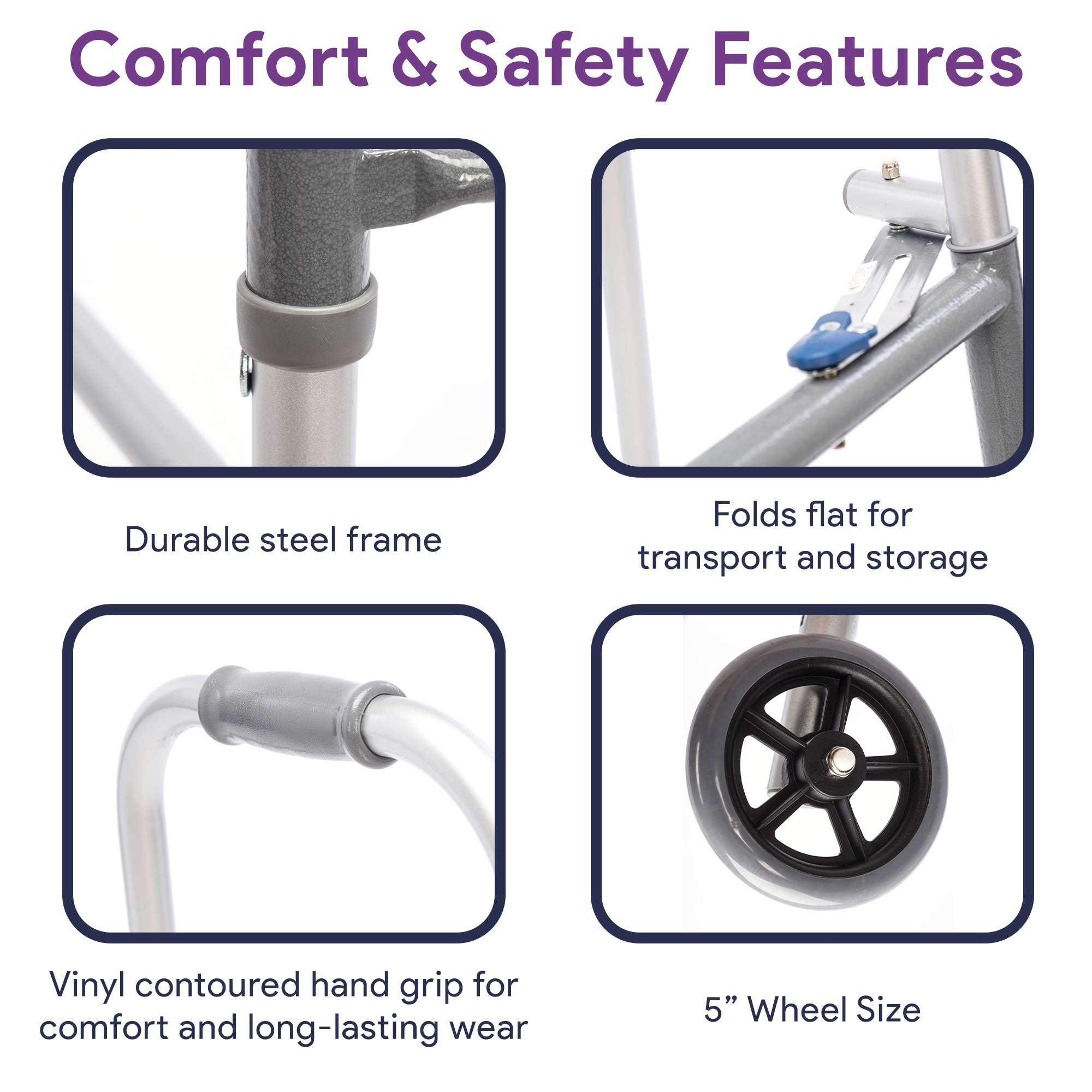 Two-Button Folding Adult Steel Walker with Wheels — ProHeal-Products