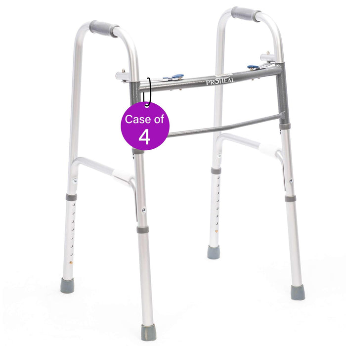 Two-Button Folding Adult Walker Without Wheels Steel - Case of 4