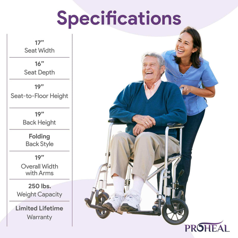 Astra Transport Chair 17" Silver Vein 250lb Wt-Cap. With Nylon Seat - ProHeal