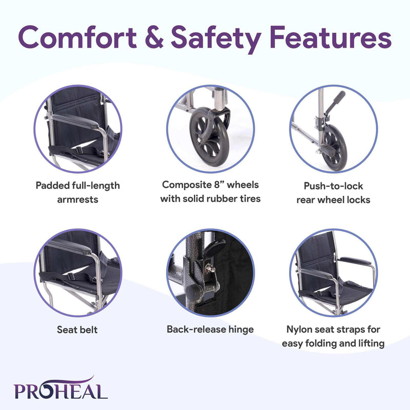 Astra Transport Chair 17" Silver Vein 250lb Wt-Cap. With Nylon Seat - ProHeal