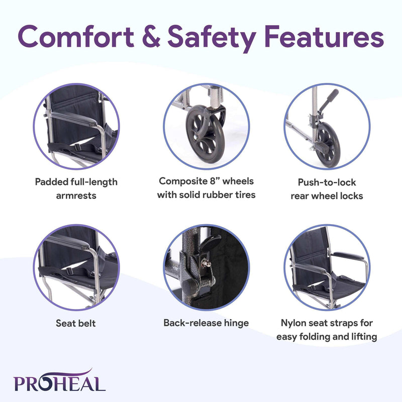 Astra Transport Chair 250lb Wt-Cap - 19" - ProHeal