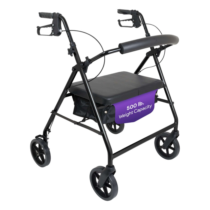 Bariatric Rollator Walker with Seat - Heavy Duty 500 lb Weight Capacity