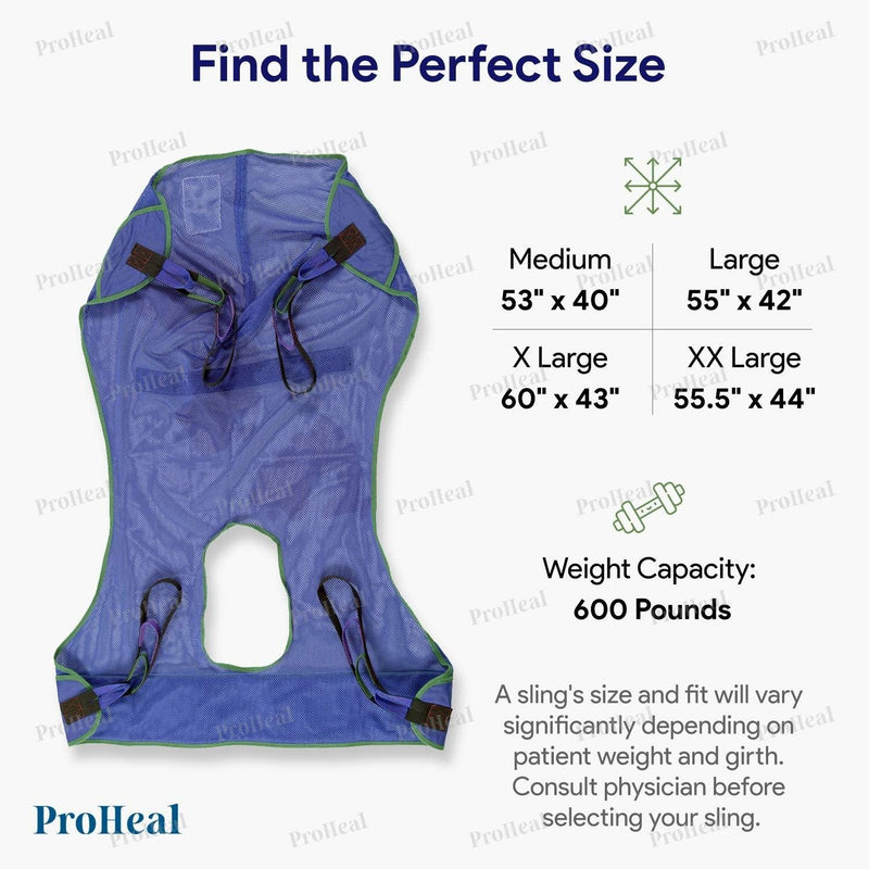 ProHeal Universal Full Body Mesh Lift Sling w/ Commode Opening - Large - ProHeal-Products