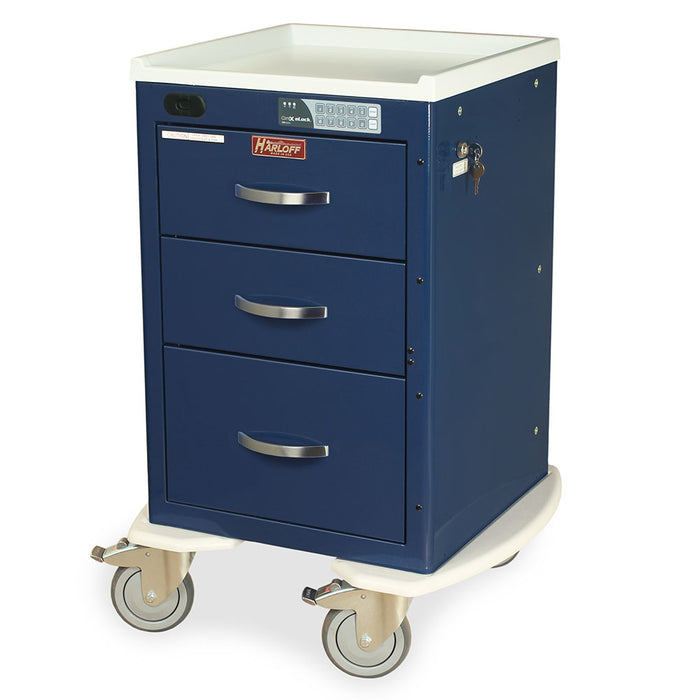 A-Series Lightweight Narrow Auto Locking Cart with Prox Reader & 3 Drawers