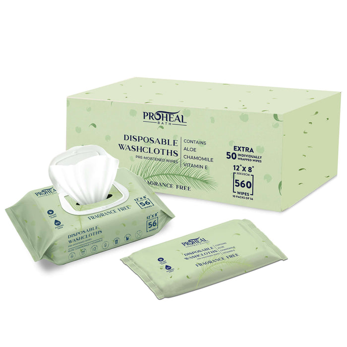 Wet Wipes for Adults - Case of 10 and 50 Individual 12"x8" Disposable Wipes