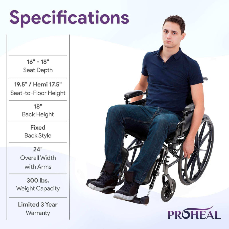 K3 Wheelchair, Detachable Full Arms, Elevating Leg Rests, 18 Seat with Anti-Tippers, Seatbelt and Cushion