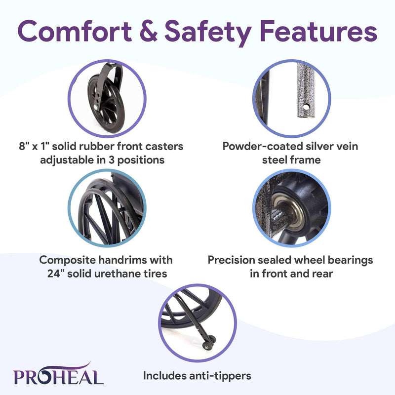 K3 Wheelchair, Detachable Full Arms, Elevating Leg Rests, 18 Seat with Anti-Tippers, Seatbelt and Cushion