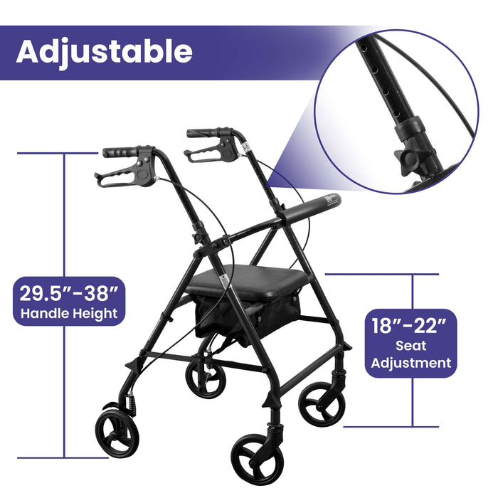 Steel Rollator Walker with Seat