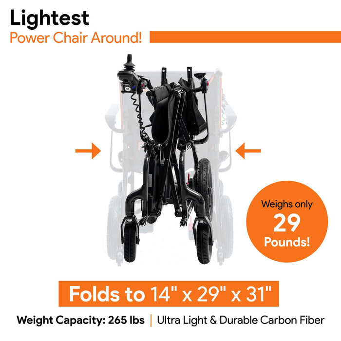 Lightest Foldable Electric Wheelchair - 29 Pound Carbon Fiber Travel Power Chair