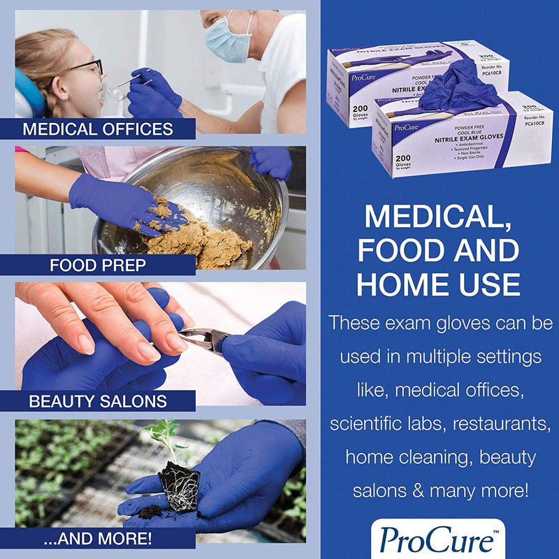 ProCure Disposable Nitrile Gloves - Medium, 2,000 Count Case Cool Blue