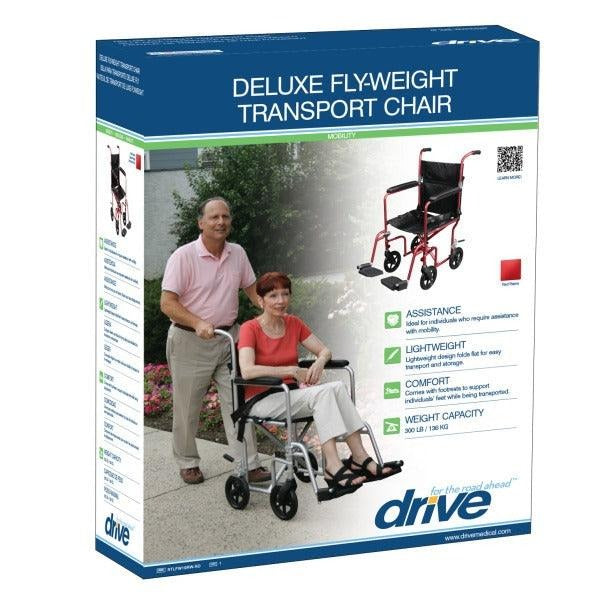 Flyweight Lightweight Transport Wheelchair with Removable Wheels, Red