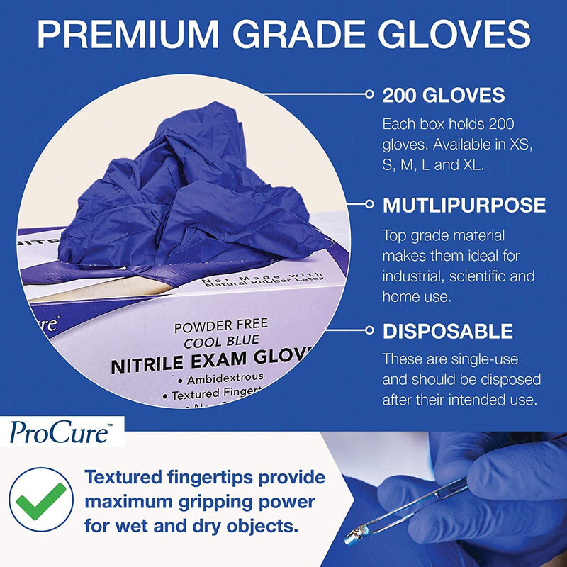 ProCure Disposable Nitrile Gloves - Medium, 2,000 Count Case Cool Blue
