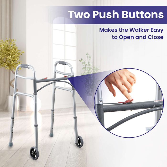 4 Two Button Folding Junior Walker with Wheels