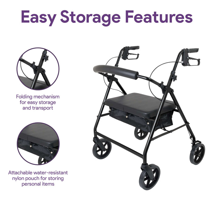 Bariatric Rollator Walker with Seat - Heavy Duty 500 lb Weight Capacity