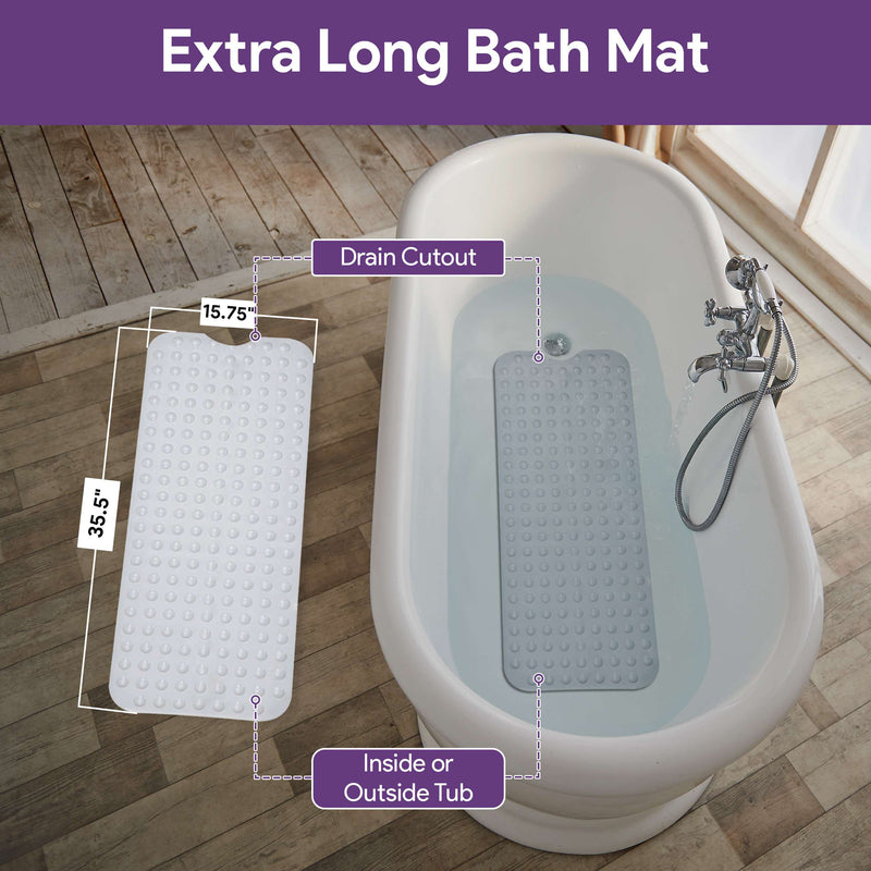 Non Slip Bath Mat - 15.75" x 35.5" Extra Long Suction Cup Bathtub Safety Mat